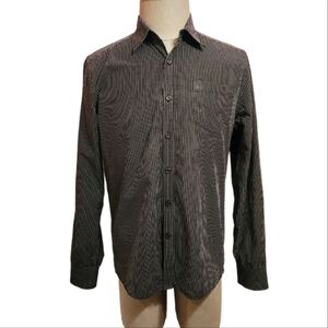 Kenneth Cole Black and White Vertical Stripe Dress Shirt Large